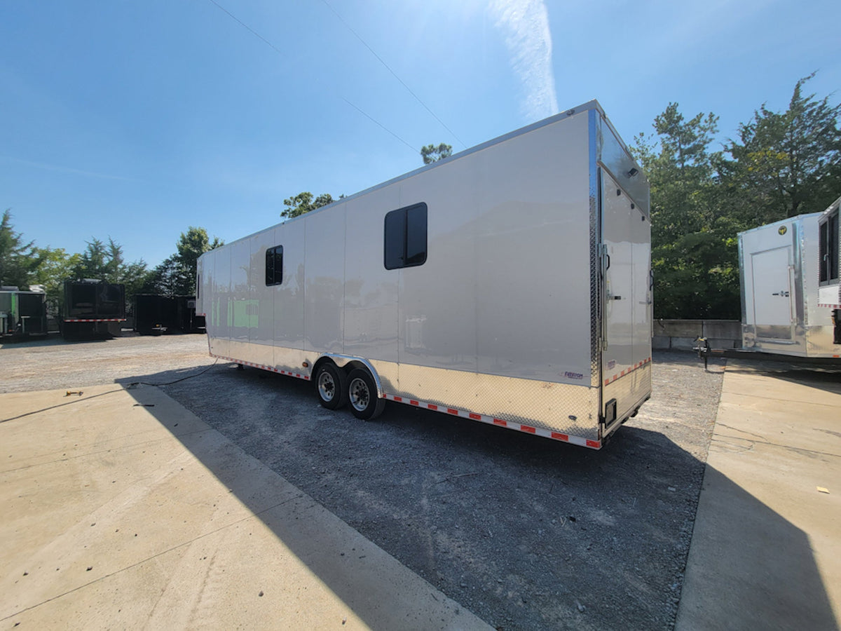 8.5' X 40' Custom Gooseneck Enclosed Trailer White With Silver Trim