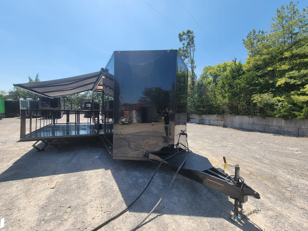 8.5' X 24' Custom Enclosed Trailer Black With Blackout Marketing and Event Stage