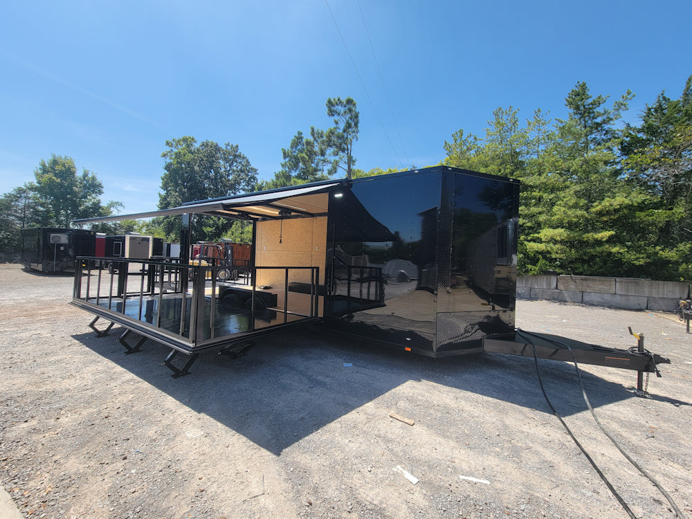 8.5' X 24' Custom Enclosed Trailer Black With Blackout Marketing and Event Stage