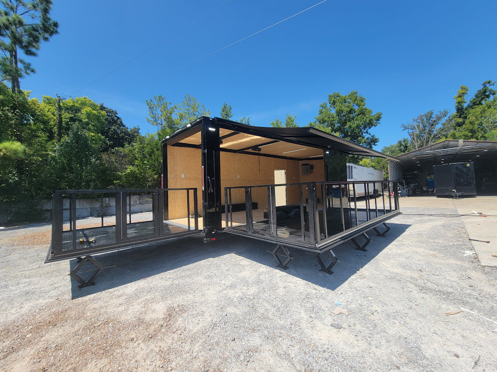 8.5' X 24' Custom Enclosed Trailer Black With Blackout Marketing and Event Stage