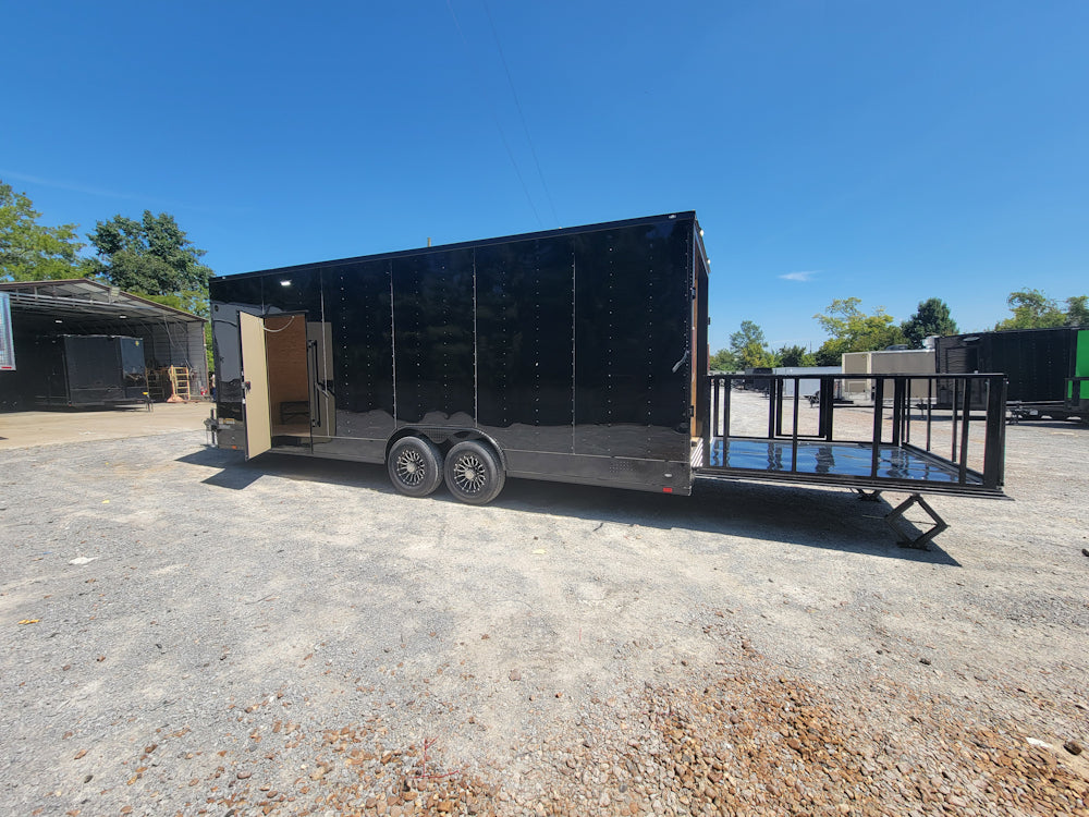 8.5' X 24' Custom Enclosed Trailer Black With Blackout Marketing and Event Stage