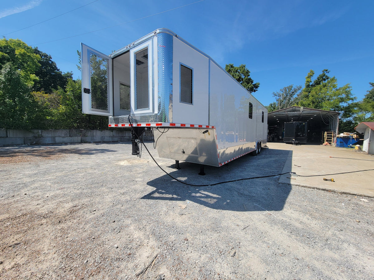 8.5' X 40' Custom Gooseneck Enclosed Trailer White With Silver Trim