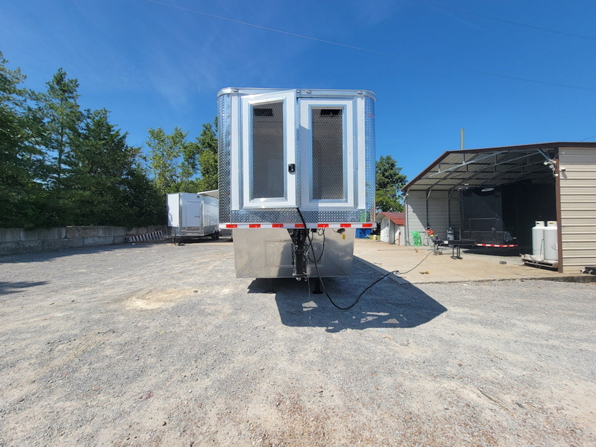 8.5' X 40' Custom Gooseneck Enclosed Trailer White With Silver Trim