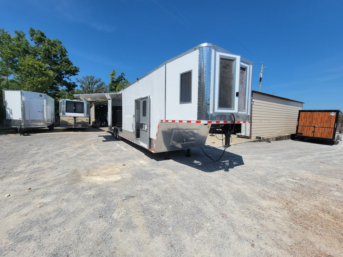 8.5' X 40' Custom Gooseneck Enclosed Trailer White With Silver Trim