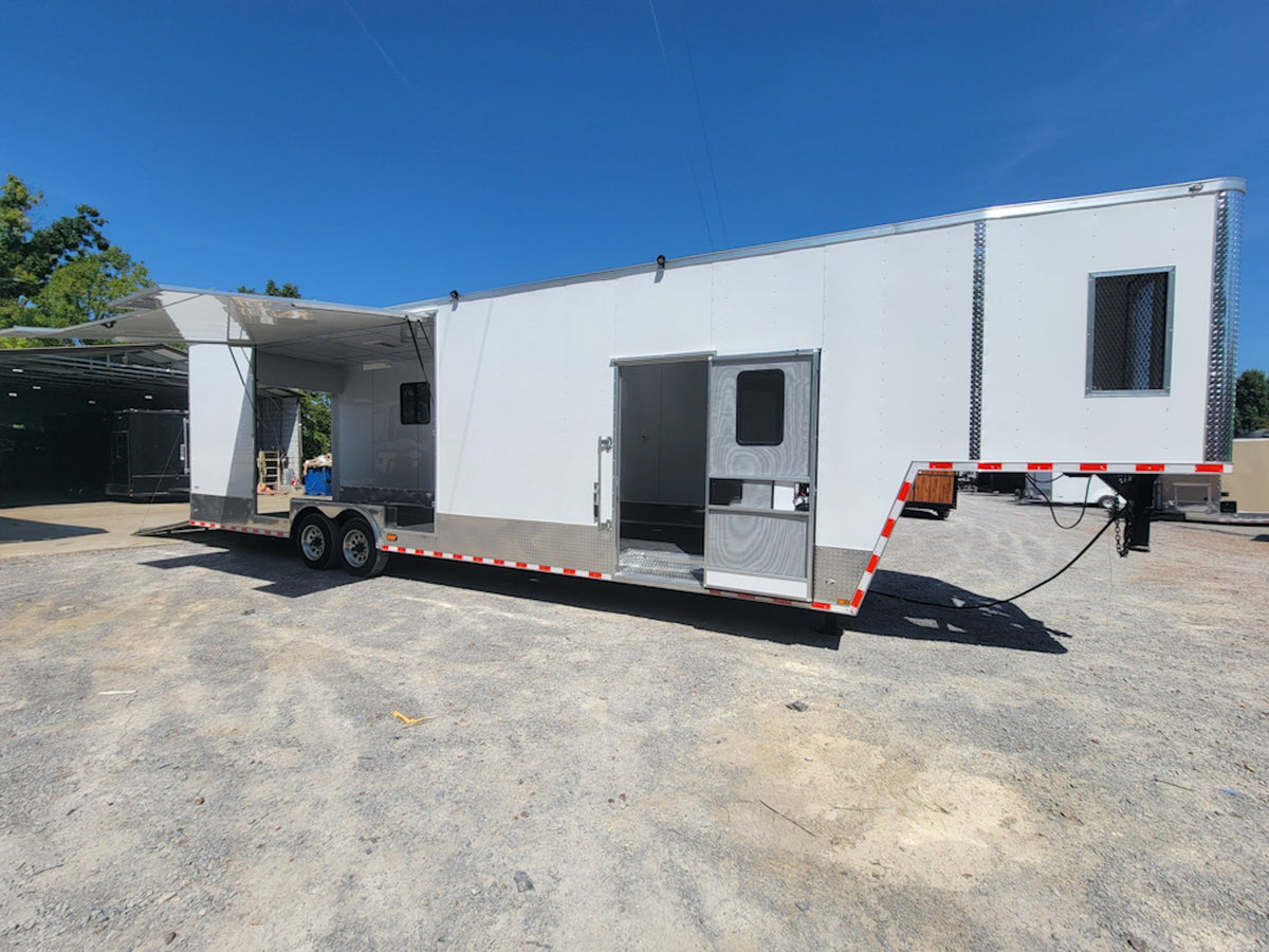 8.5' X 40' Custom Gooseneck Enclosed Trailer White With Silver Trim
