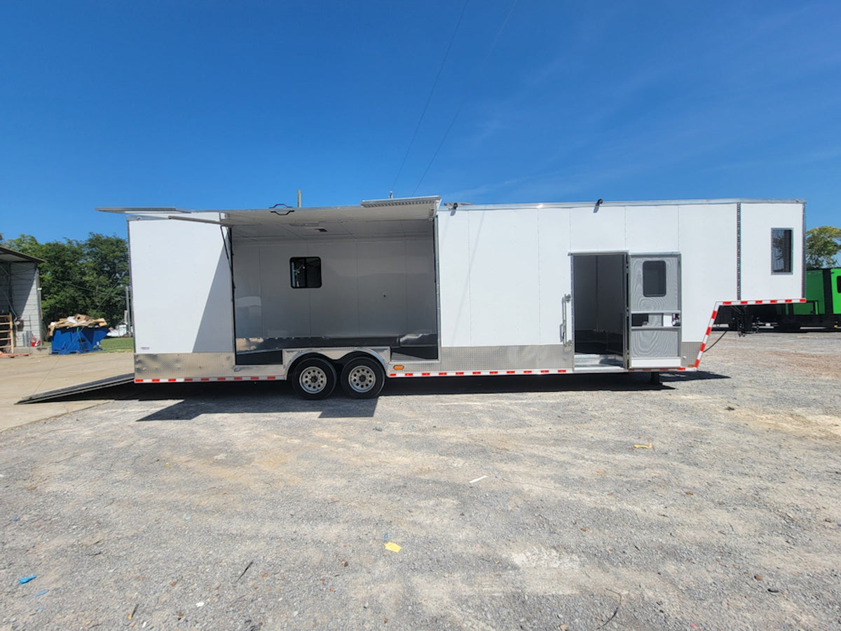 8.5' X 40' Custom Gooseneck Enclosed Trailer White With Silver Trim