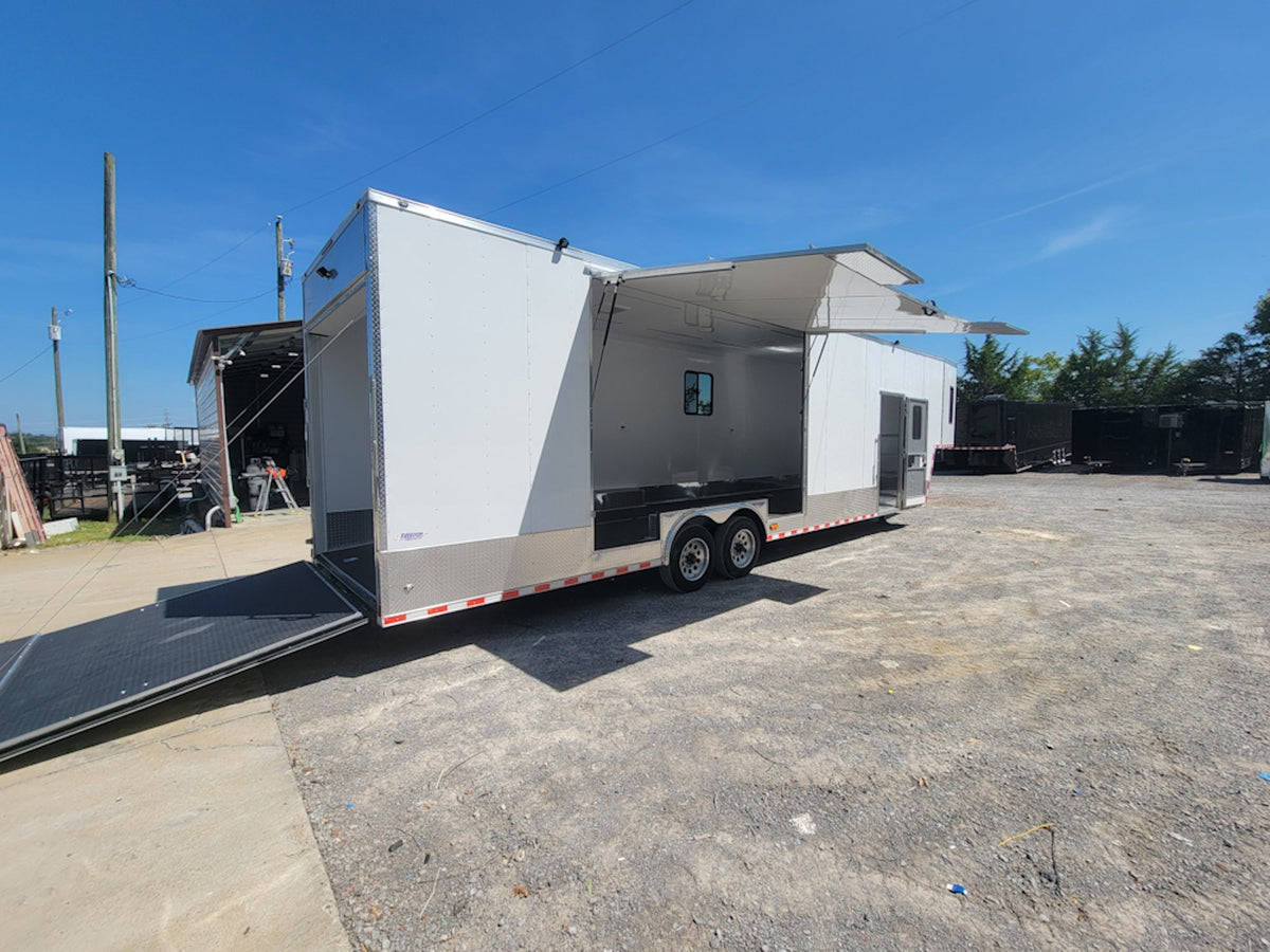 8.5' X 40' Custom Gooseneck Enclosed Trailer White With Silver Trim