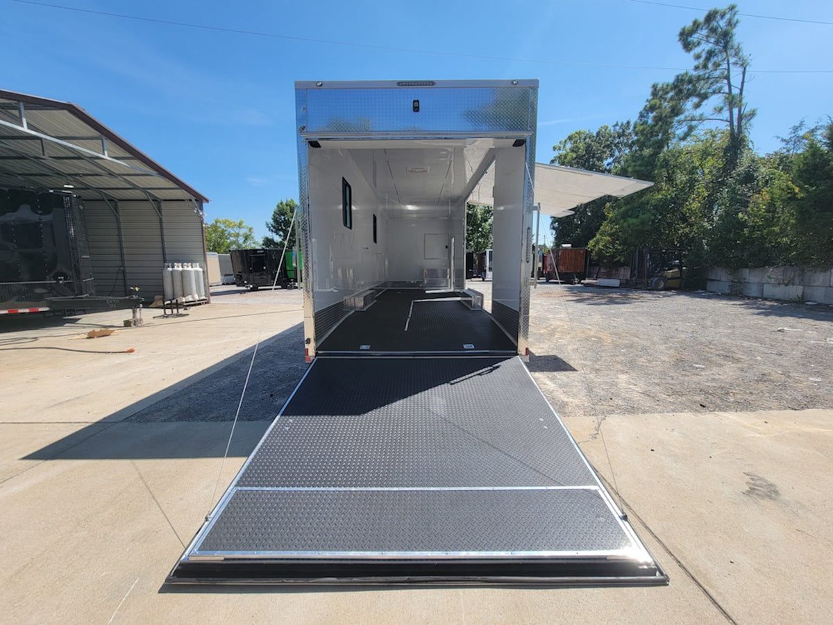 8.5' X 40' Custom Gooseneck Enclosed Trailer White With Silver Trim