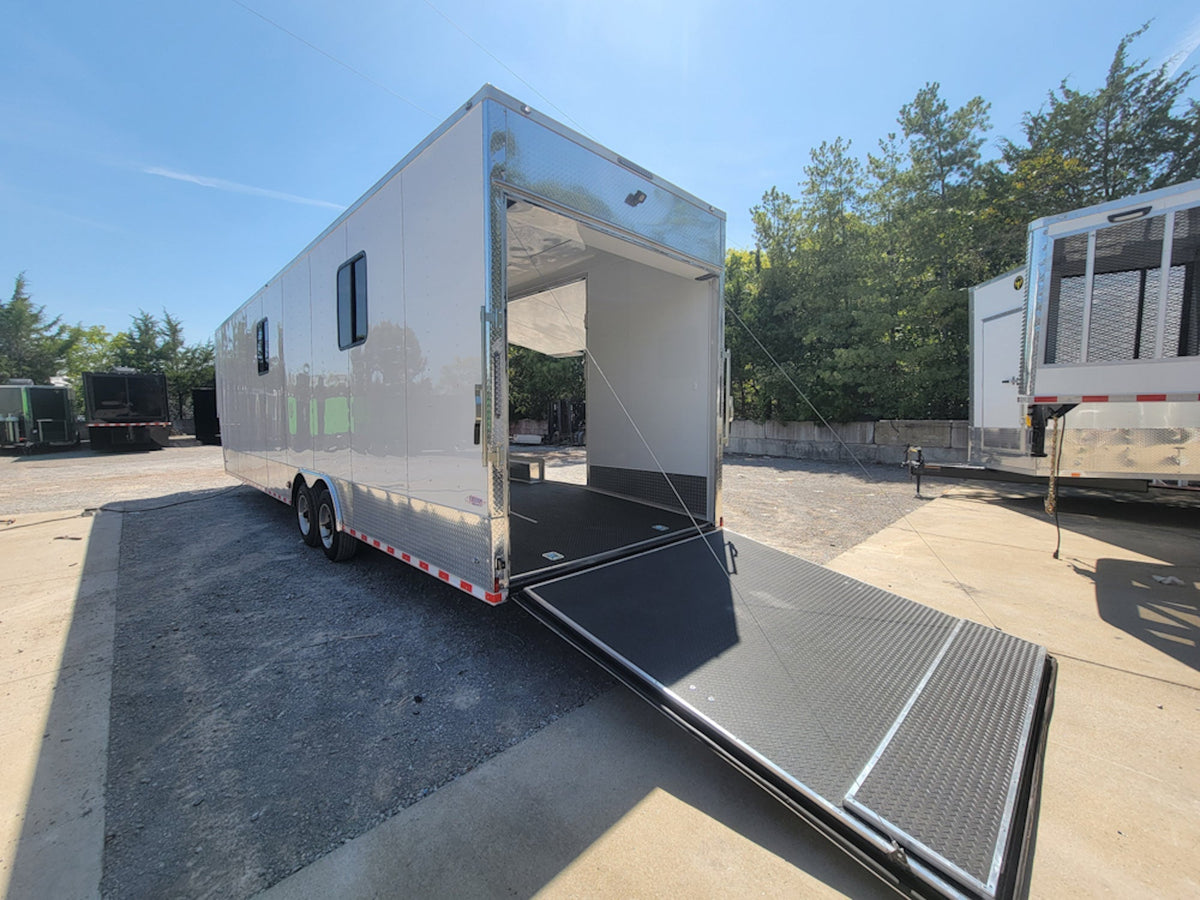 8.5' X 40' Custom Gooseneck Enclosed Trailer White With Silver Trim