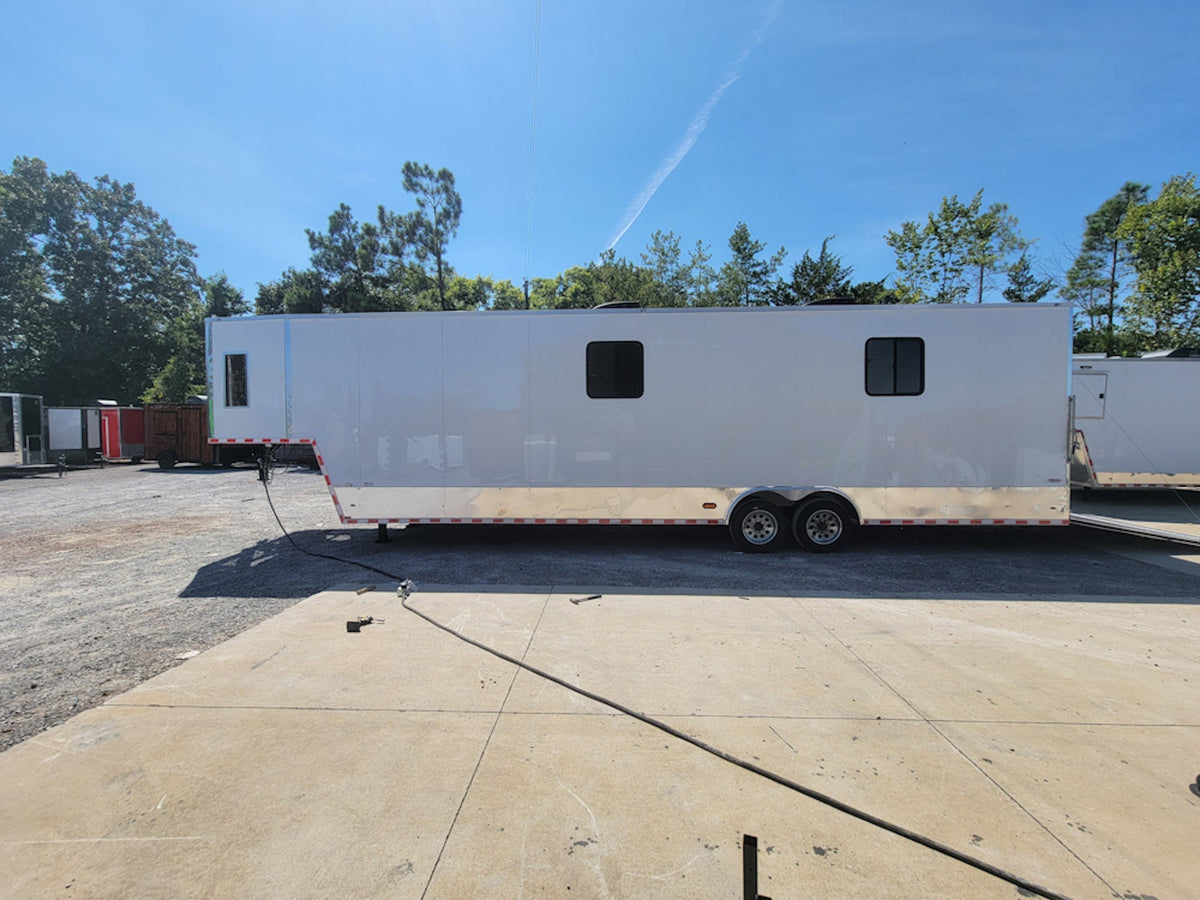 8.5' X 40' Custom Gooseneck Enclosed Trailer White With Silver Trim