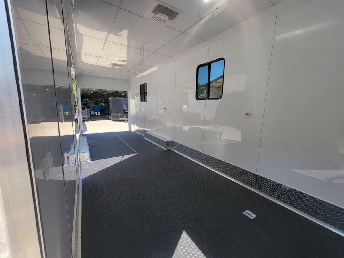 8.5' X 40' Custom Gooseneck Enclosed Trailer White With Silver Trim