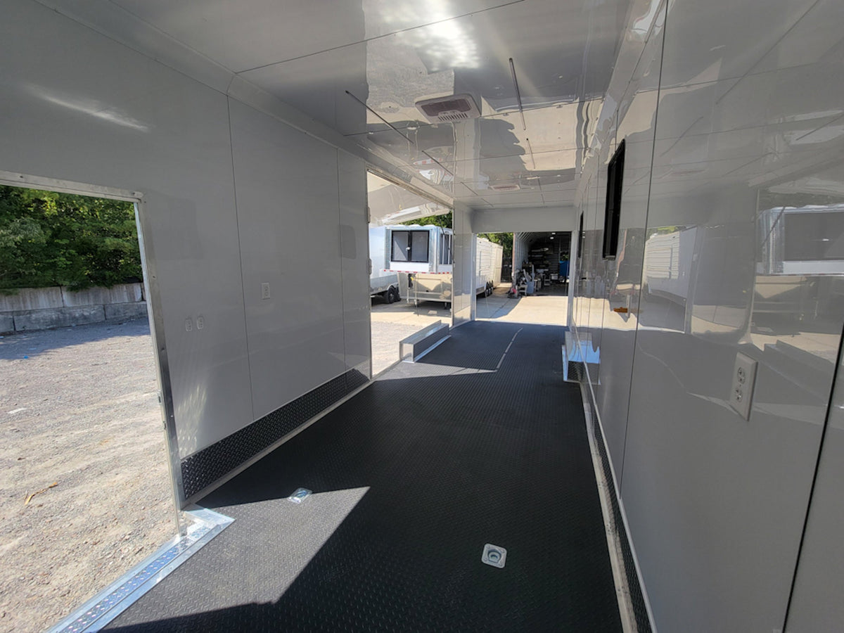8.5' X 40' Custom Gooseneck Enclosed Trailer White With Silver Trim