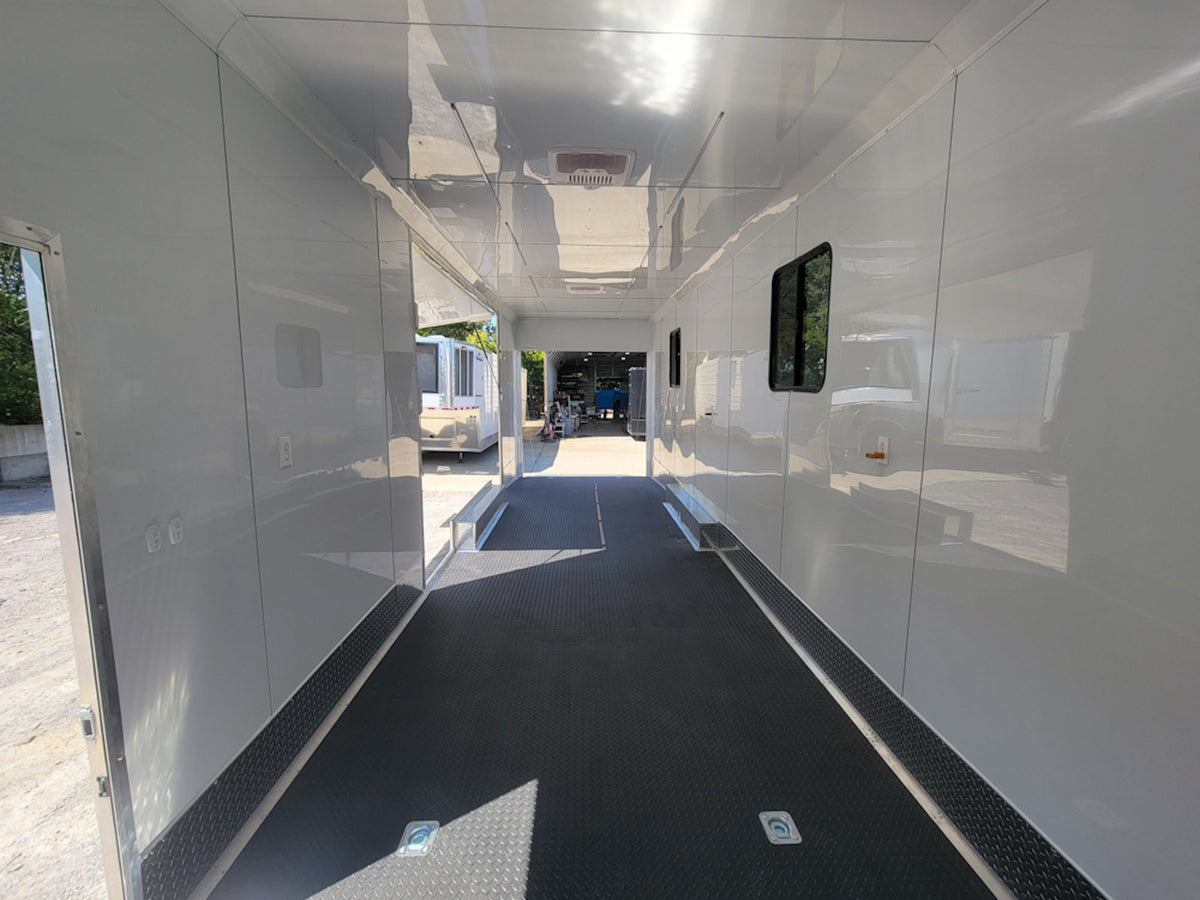 8.5' X 40' Custom Gooseneck Enclosed Trailer White With Silver Trim
