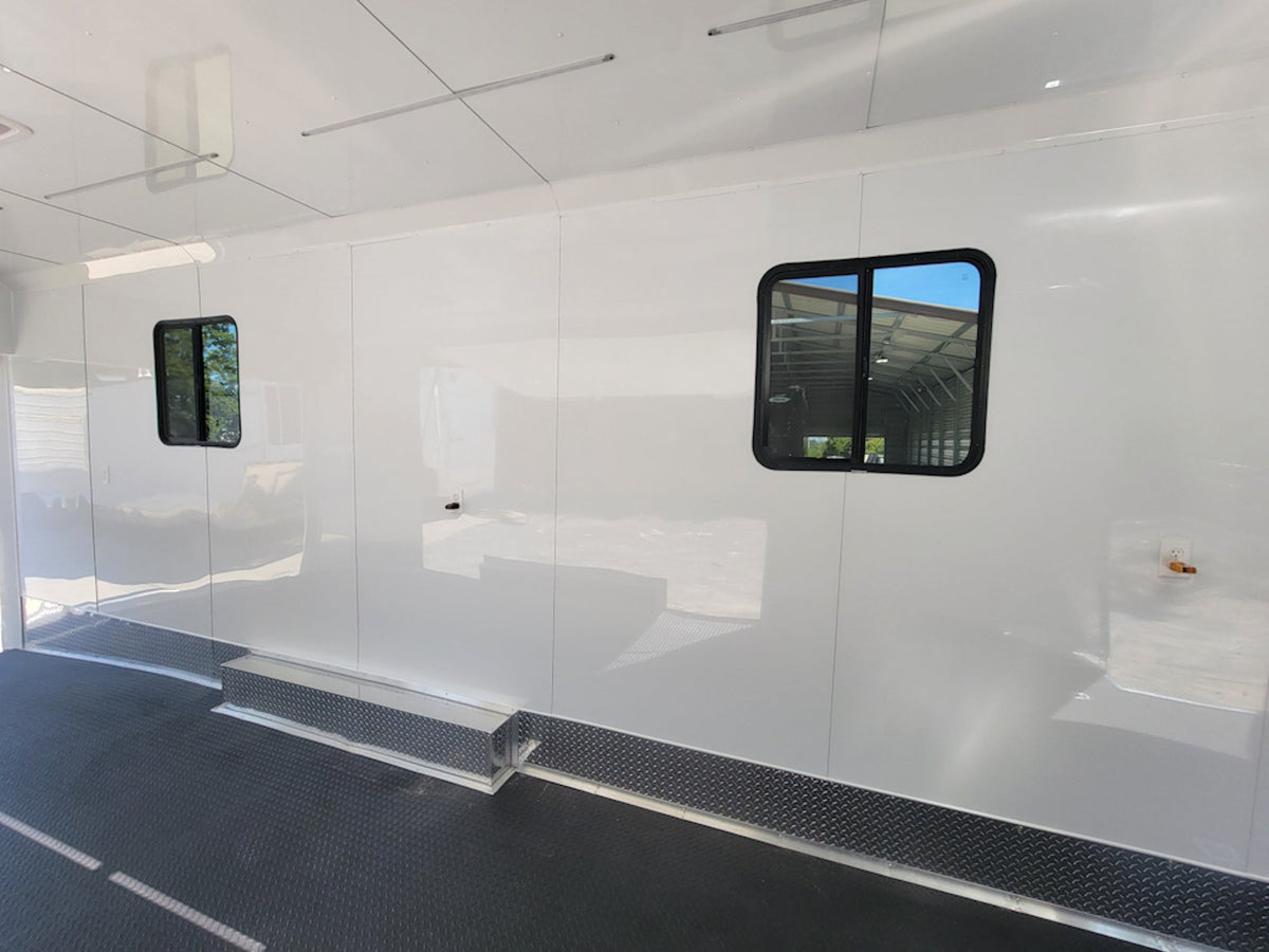 8.5' X 40' Custom Gooseneck Enclosed Trailer White With Silver Trim