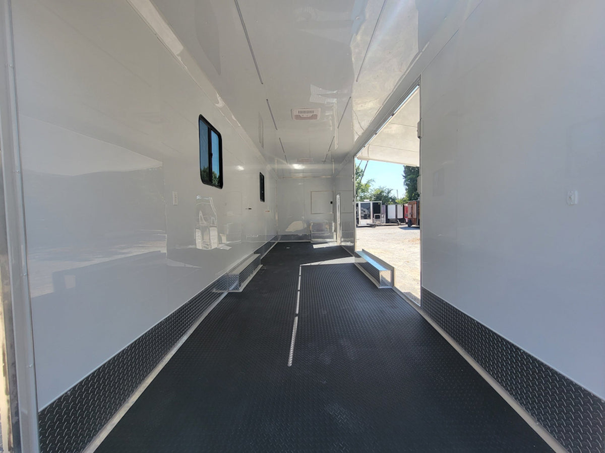 8.5' X 40' Custom Gooseneck Enclosed Trailer White With Silver Trim
