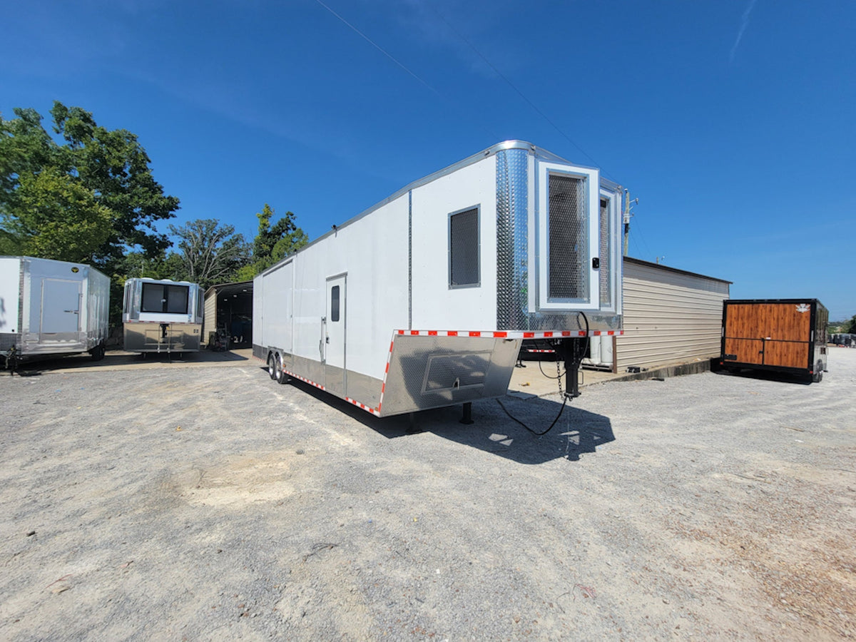 8.5' X 40' Custom Gooseneck Enclosed Trailer White With Silver Trim