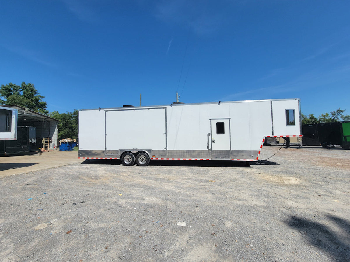 8.5' X 40' Custom Gooseneck Enclosed Trailer White With Silver Trim