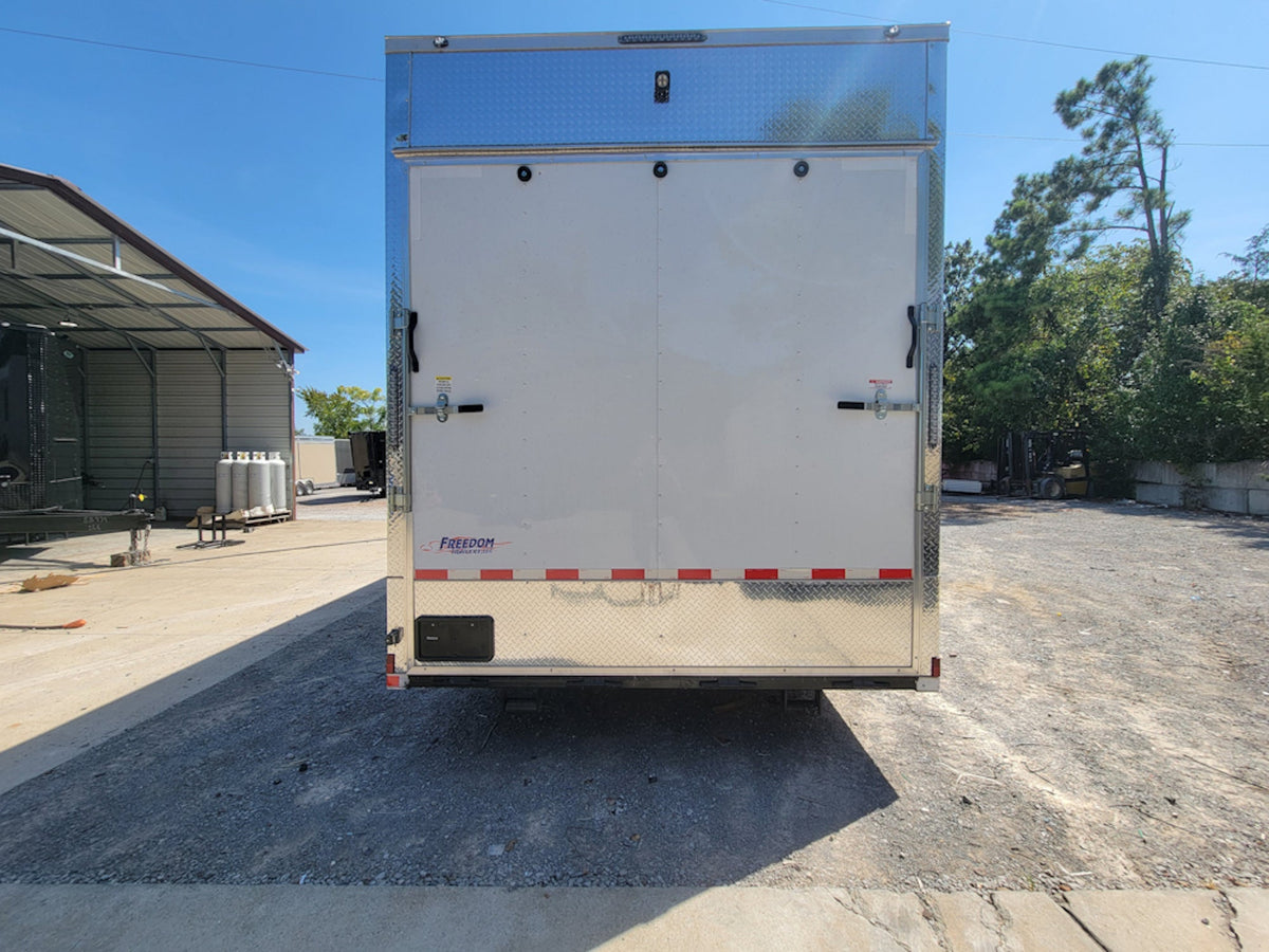 8.5' X 40' Custom Gooseneck Enclosed Trailer White With Silver Trim