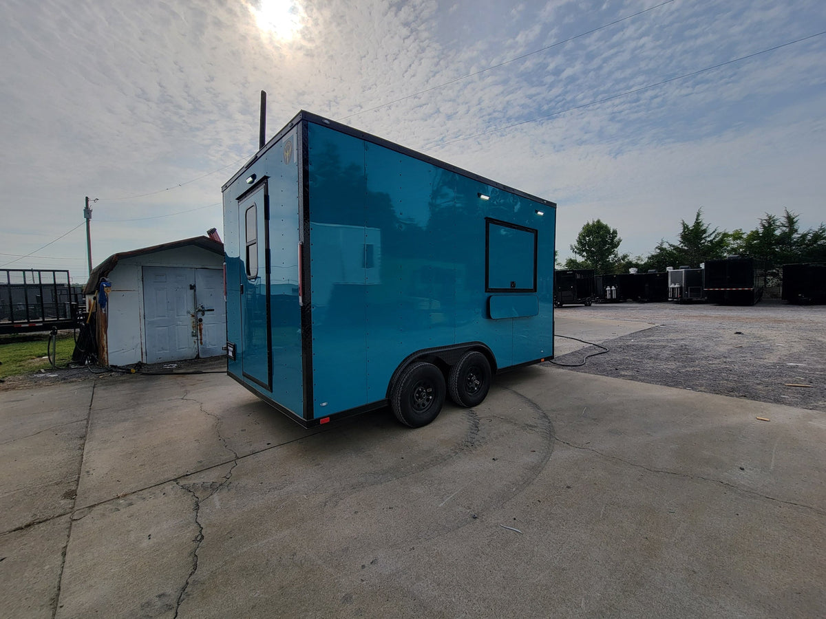 8.5' X 14' Concession Trailer Blue With Blackout Trim Food Event Catering