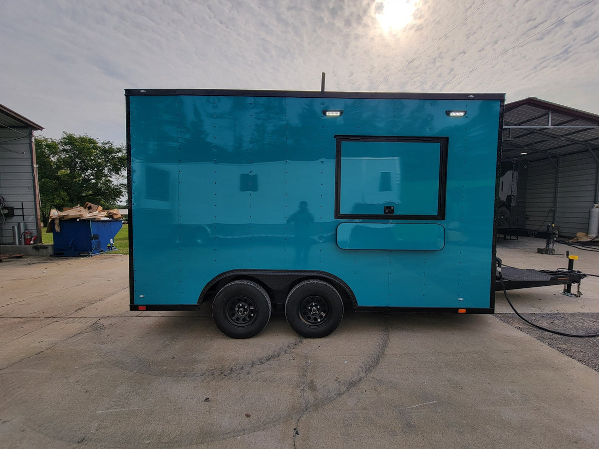 8.5' X 14' Concession Trailer Blue With Blackout Trim Food Event Catering