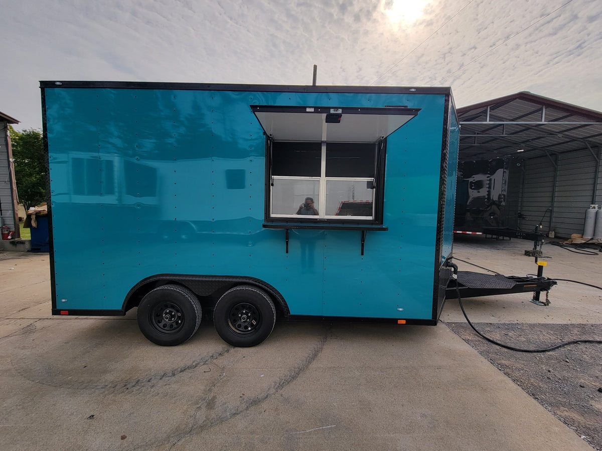 8.5' X 14' Concession Trailer Blue With Blackout Trim Food Event Catering