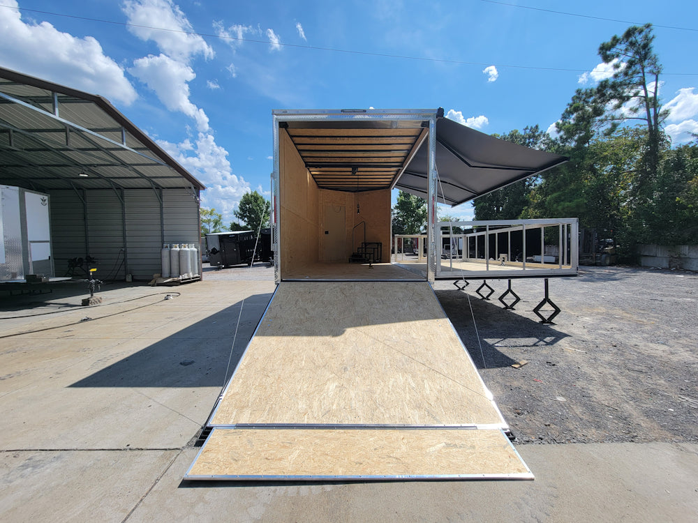 8.5' X 18' Custom White Stage and Event Trailer (2) 7,000 lb Axles