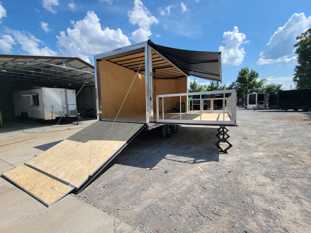 8.5' X 18' Custom White Stage and Event Trailer (2) 7,000 lb Axles
