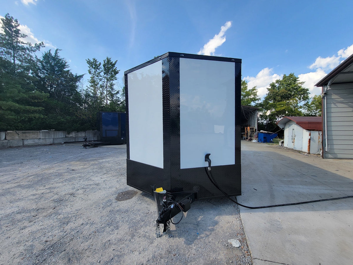 8.5' X 24' White W/ Black Out Trim Custom Concession Trailer Office and Ticket Booth