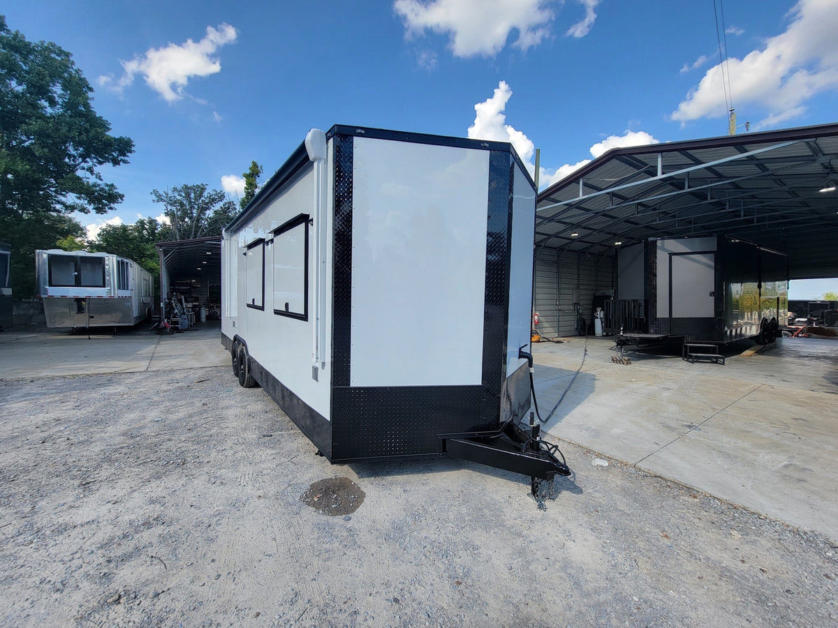 8.5' X 24' White W/ Black Out Trim Custom Concession Trailer Office and Ticket Booth