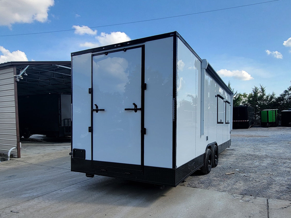 8.5' X 24' White W/ Black Out Trim Custom Concession Trailer Office and Ticket Booth