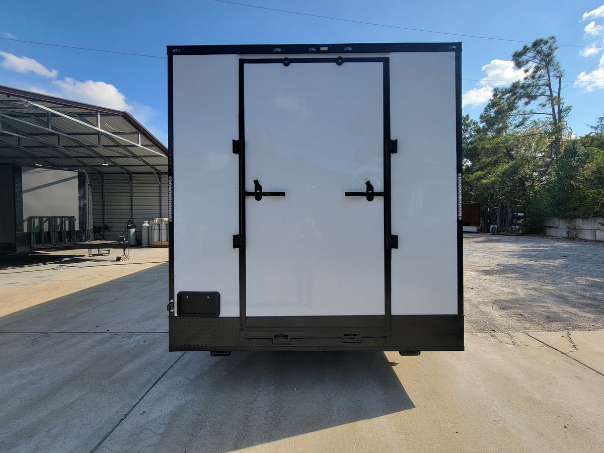 8.5' X 24' White W/ Black Out Trim Custom Concession Trailer Office and Ticket Booth