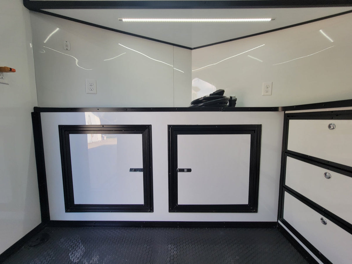 8.5' X 24' White W/ Black Out Trim Custom Concession Trailer Office and Ticket Booth