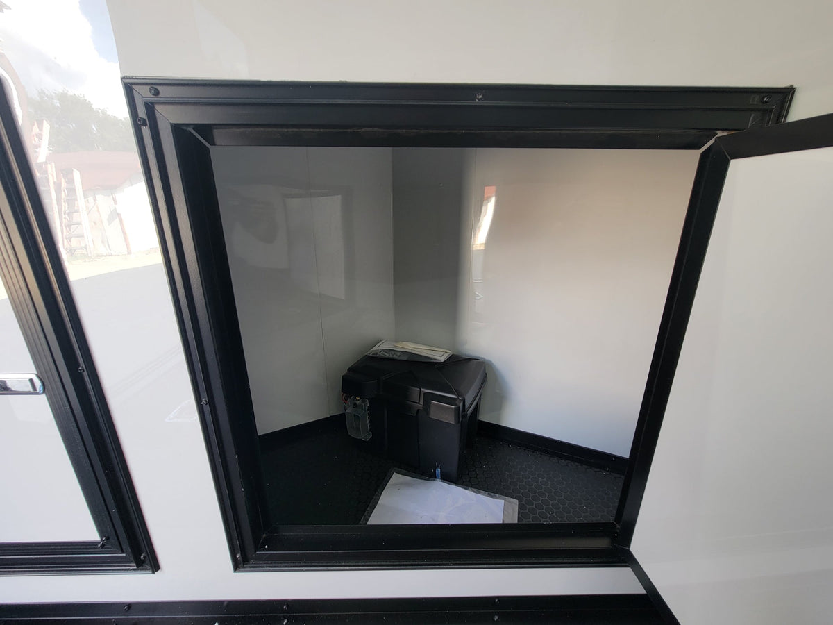 8.5' X 24' White W/ Black Out Trim Custom Concession Trailer Office and Ticket Booth