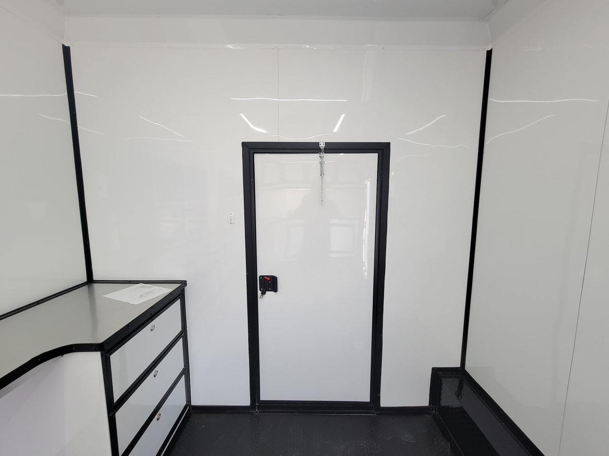 8.5' X 24' White W/ Black Out Trim Custom Concession Trailer Office and Ticket Booth