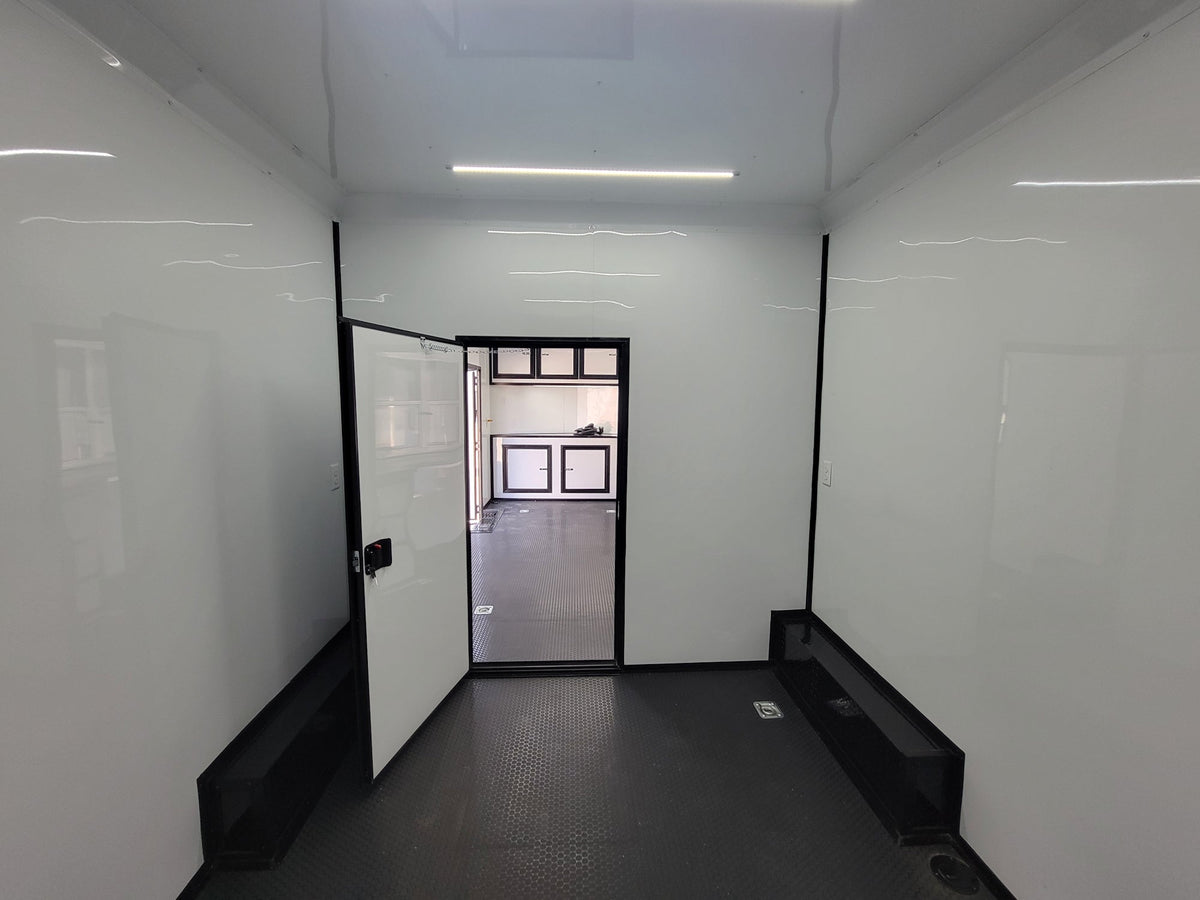 8.5' X 24' White W/ Black Out Trim Custom Concession Trailer Office and Ticket Booth