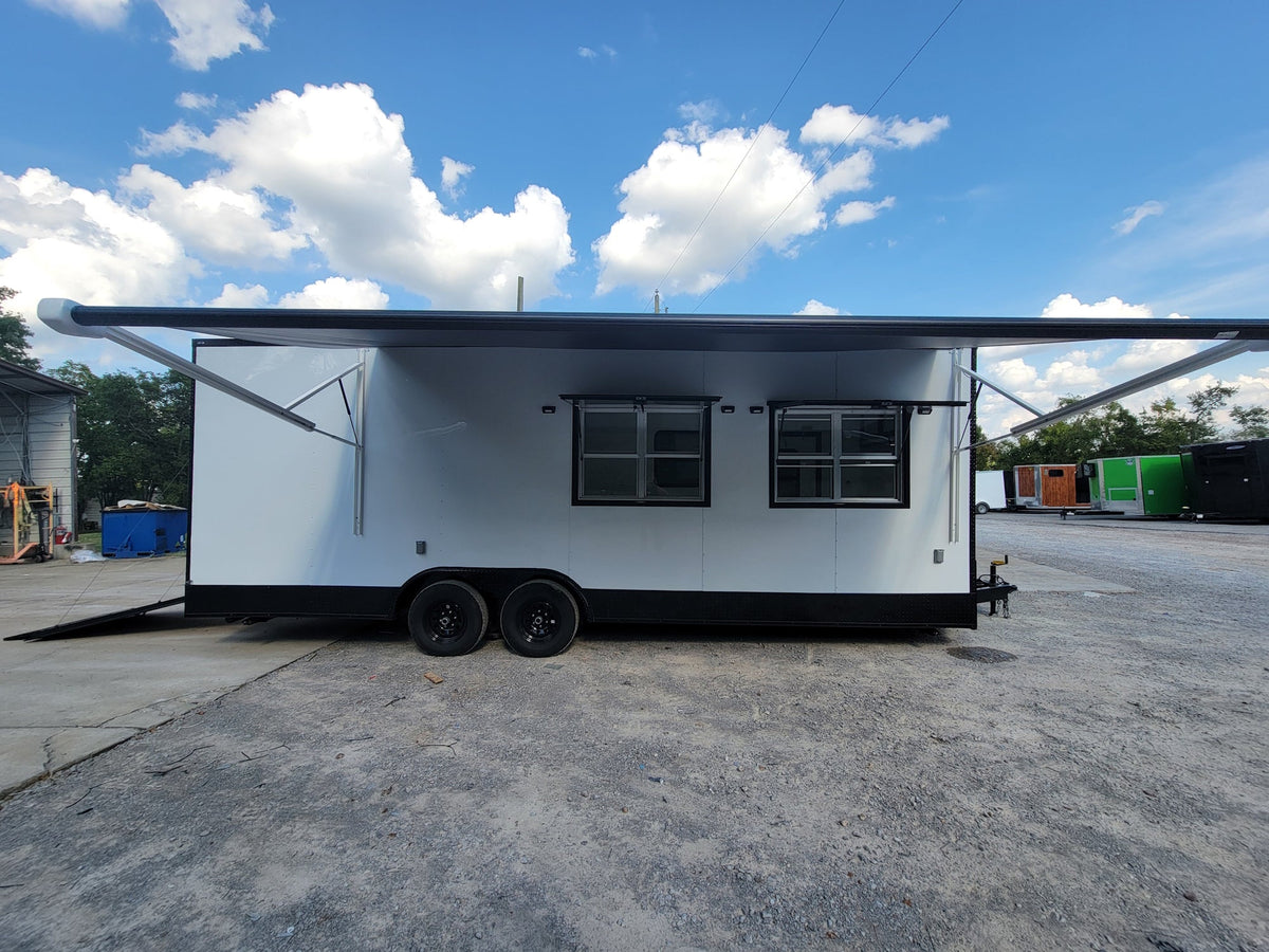 8.5' X 24' White W/ Black Out Trim Custom Concession Trailer Office and Ticket Booth