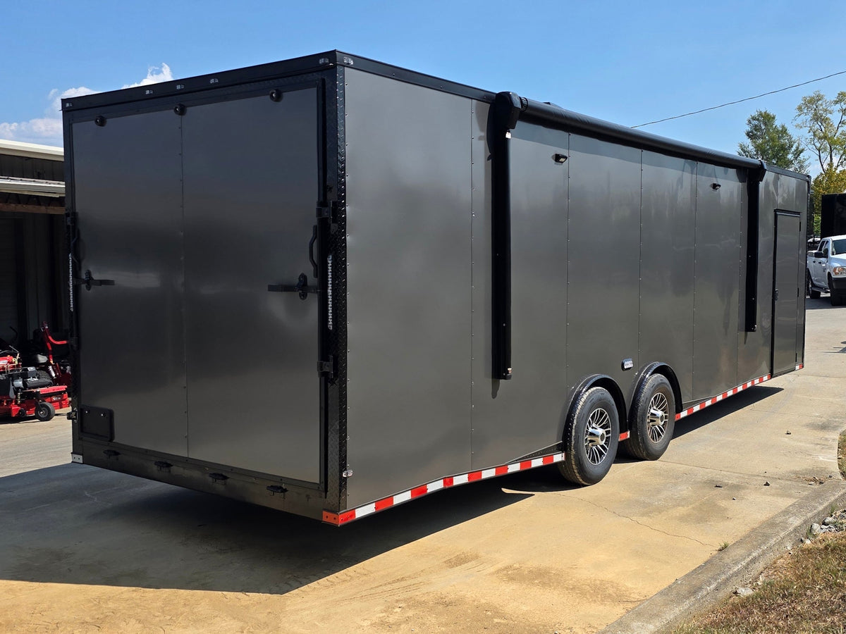 8.5x28  Grey Enclosed Trailer For Race, Show Car Fully Loaded (2) 7,000LB Axle 14K GVWR
