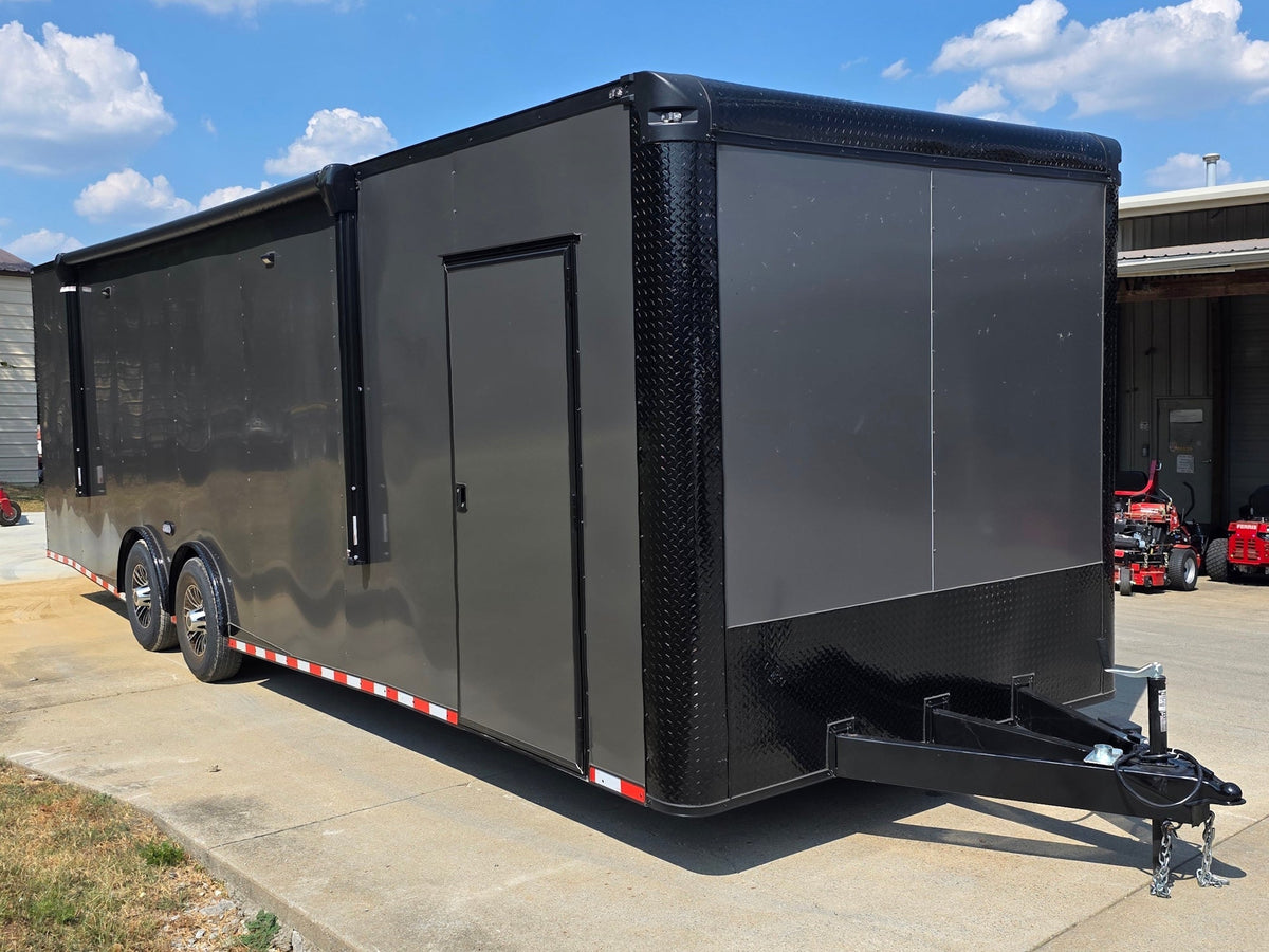 8.5x28  Grey Enclosed Trailer For Race, Show Car Fully Loaded (2) 7,000LB Axle 14K GVWR