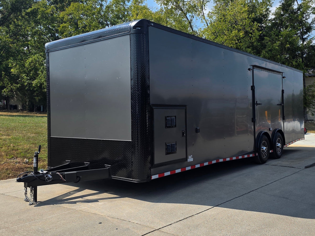 8.5x28  Grey Enclosed Trailer For Race, Show Car Fully Loaded (2) 7,000LB Axle 14K GVWR