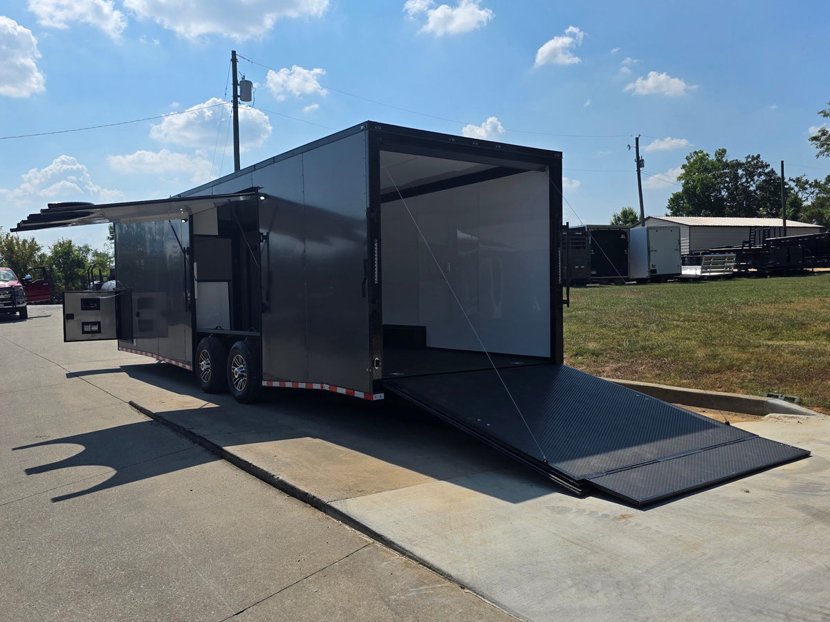8.5x28  Grey Enclosed Trailer For Race, Show Car Fully Loaded (2) 7,000LB Axle 14K GVWR