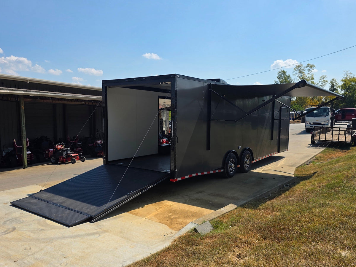 8.5x28  Grey Enclosed Trailer For Race, Show Car Fully Loaded (2) 7,000LB Axle 14K GVWR