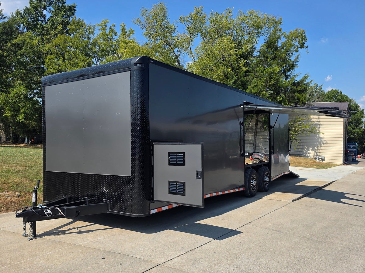 8.5x28  Grey Enclosed Trailer For Race, Show Car Fully Loaded (2) 7,000LB Axle 14K GVWR