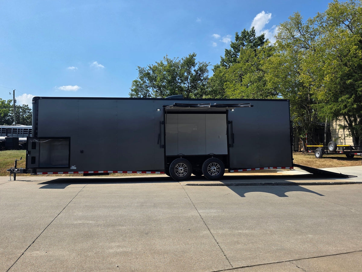 8.5x28  Grey Enclosed Trailer For Race, Show Car Fully Loaded (2) 7,000LB Axle 14K GVWR