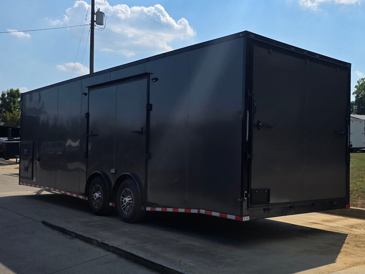 8.5x28  Grey Enclosed Trailer For Race, Show Car Fully Loaded (2) 7,000LB Axle 14K GVWR